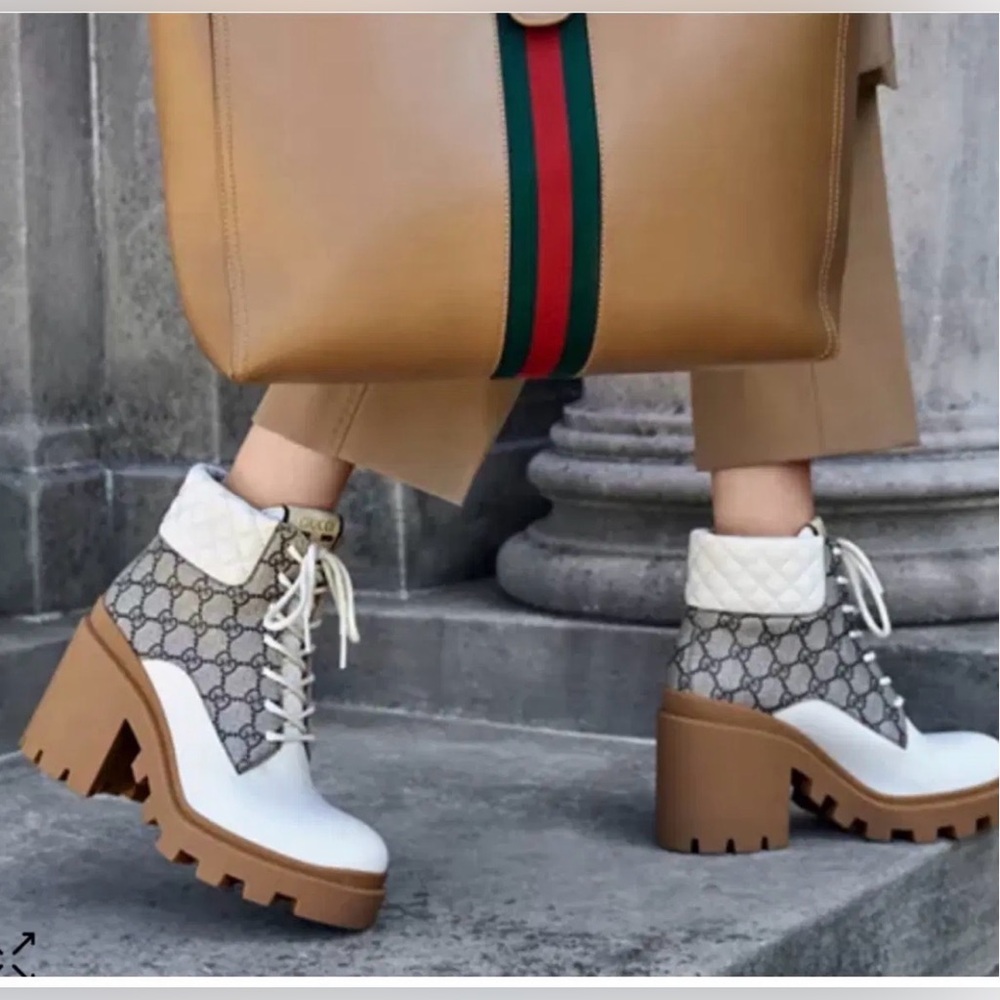 Aurhentic Gucci Supreme Monogram Trip Combat Heeled Boots - Picture 2 of 15